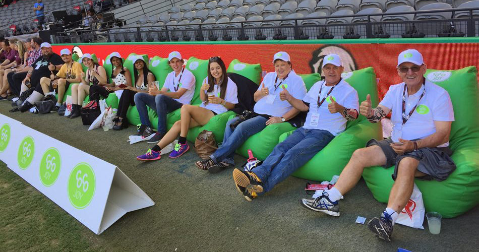 People sitting on Bliss Beans Bags Australia at a corporate event
