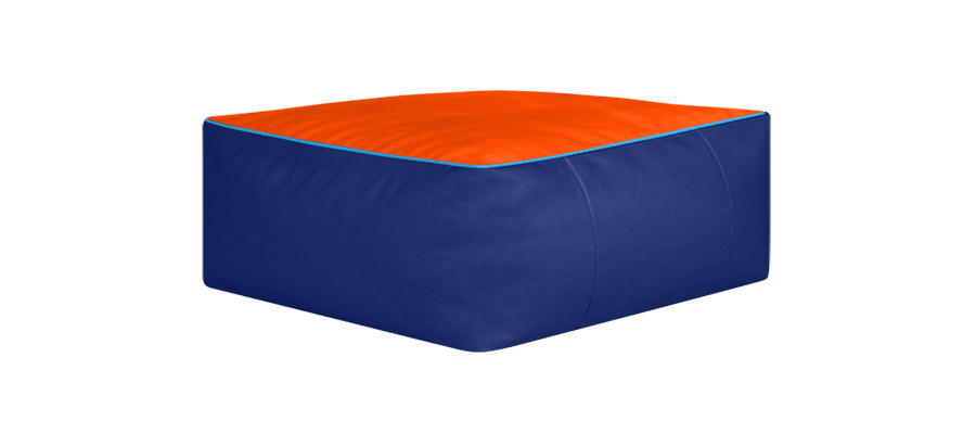Orange and blue bean bag shown. With the addition of light blue piping