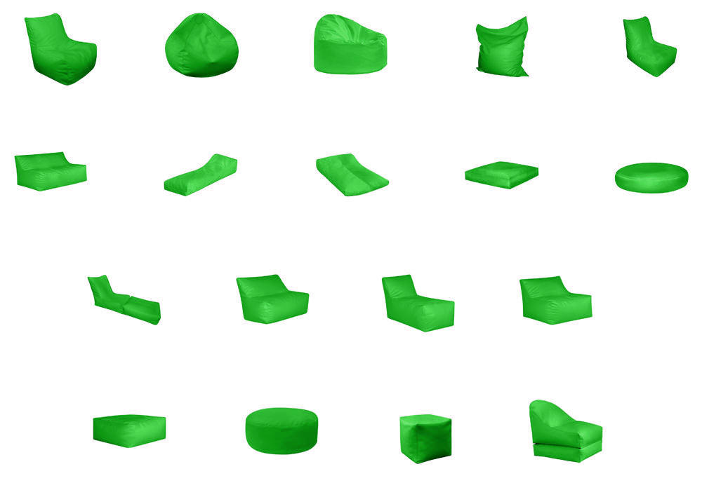 range of green bean bags