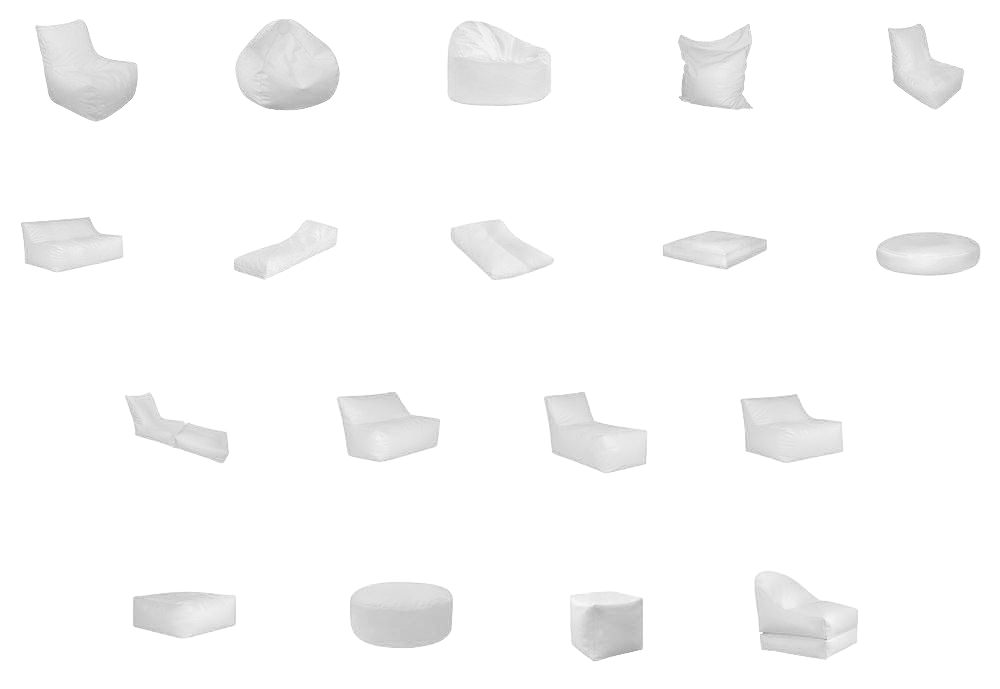 range of white bean bags